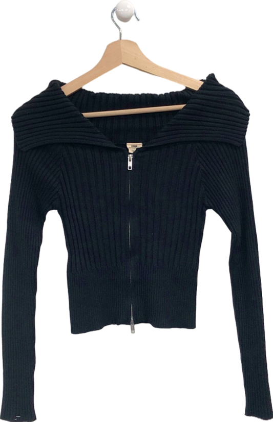 Urban Outfitters Black Ribbed Zip-Up Jumper UK M
