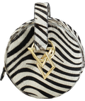 Tarah Zadeh Black Azar Leather Zebra Pony Hair Round Wristlet Clutch Bag