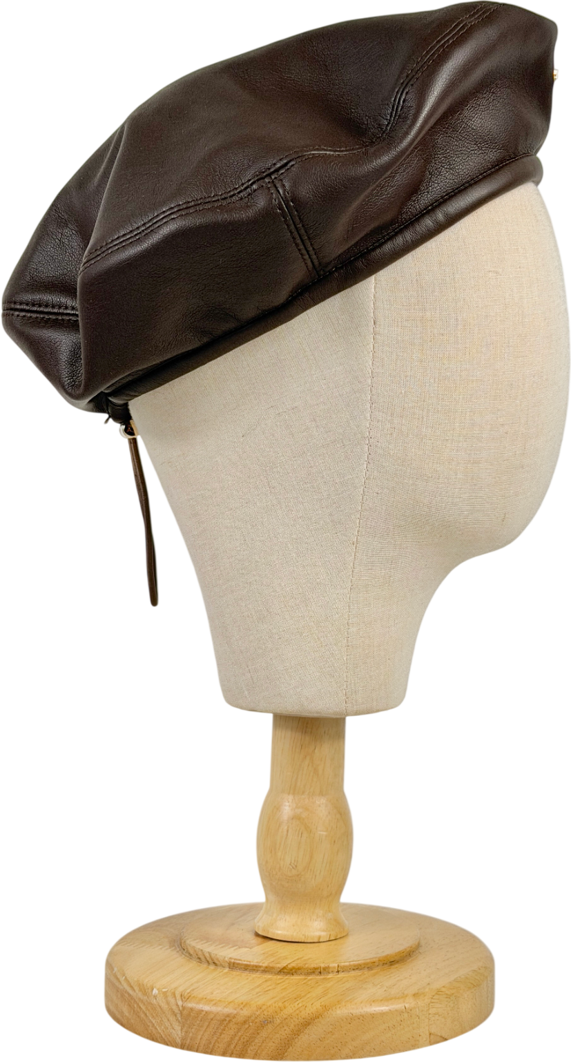 maniere de voir Brown Anya Faux-leather Beret Hat One Size