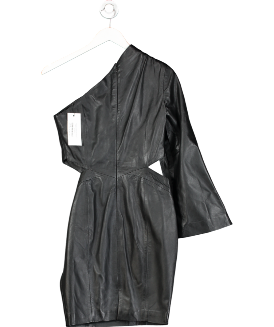 Karen Millen Black Leather One Sleeve Cut Out Dress UK 8
