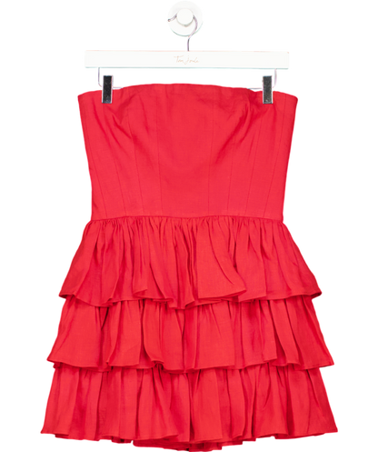 Labeca Red Mila Goji Linen Strapless Mini Ruffle Dress UK S