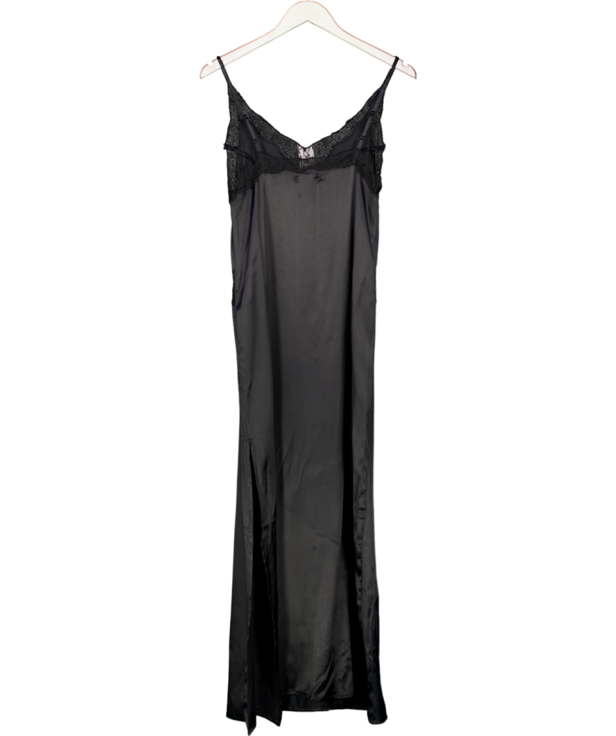 Topshop Black Satin Midi Dress With Lace Inserts UK 4