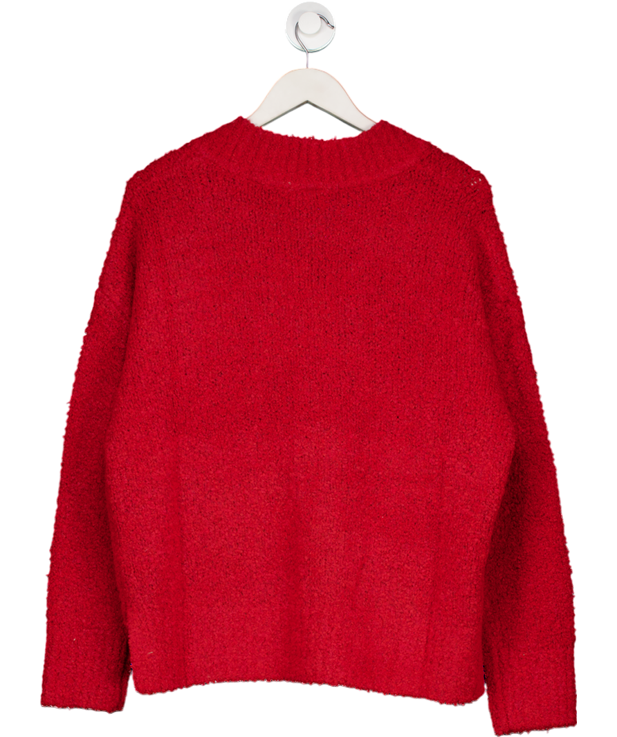 all for mimi Cherry Red Boucle V Neck Knit Oversize  Jumper UK S