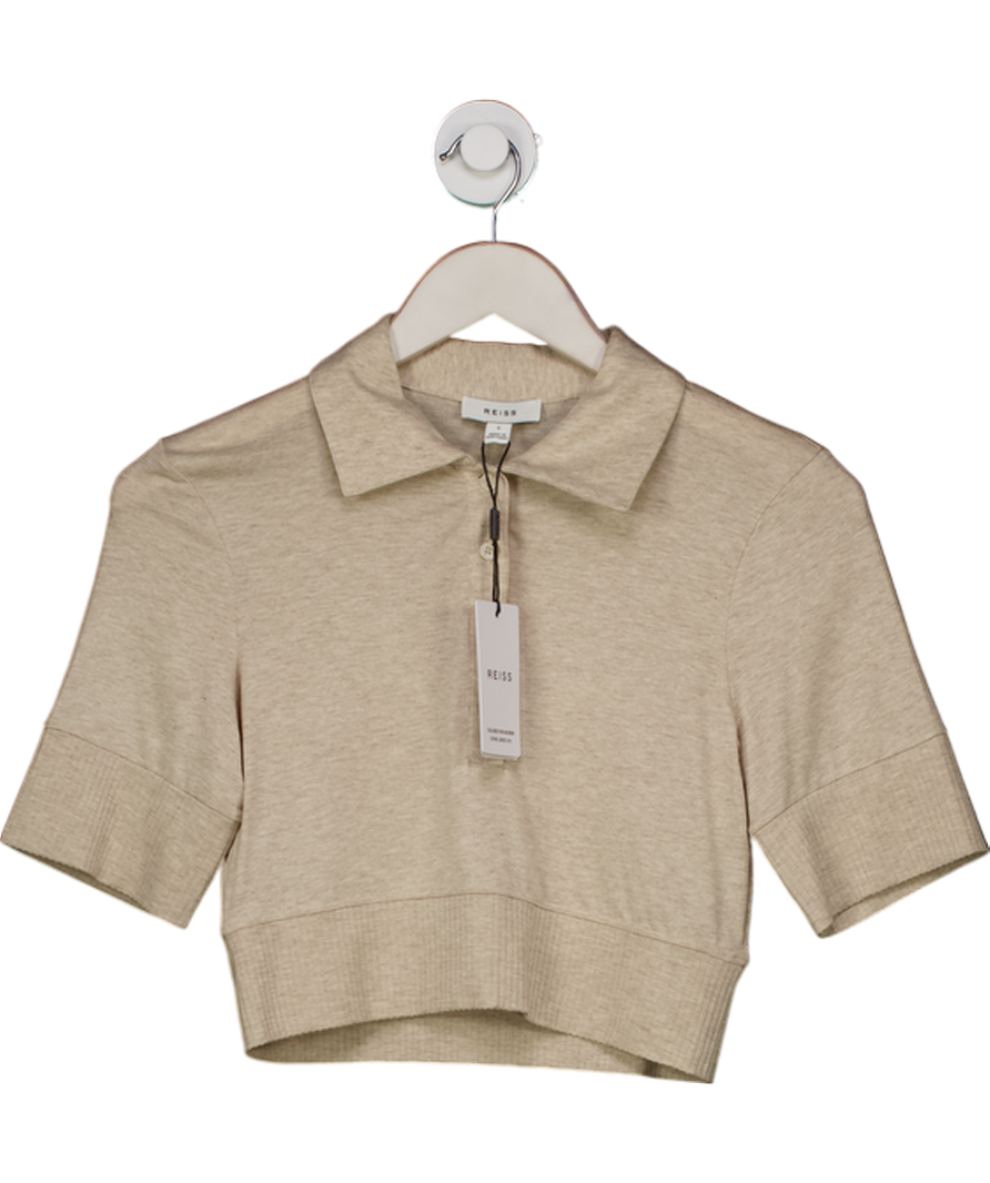 REISS Beige Eva Polo Crop Top UK S