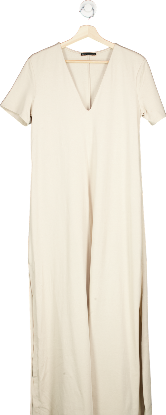 Zara Beige Short Sleeve Midi Dress S