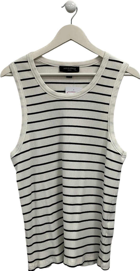 All Saints White Striped Ribbed Vest UK S