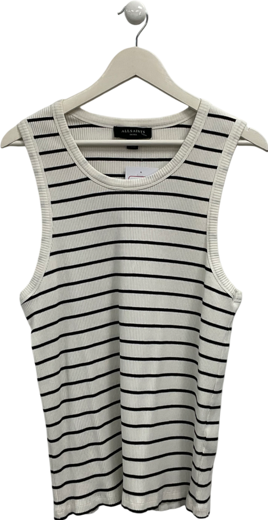 All Saints White Striped Ribbed Vest UK S