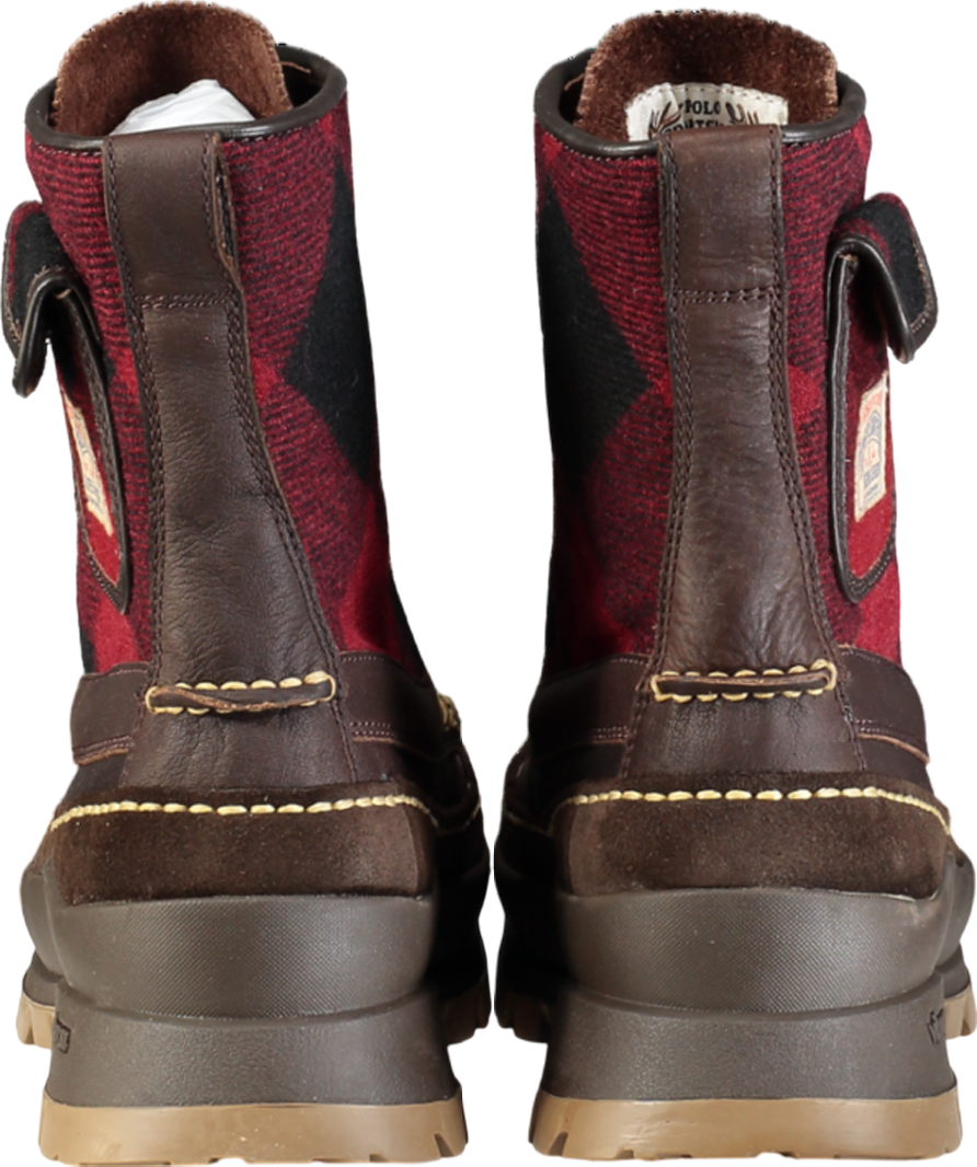Polo Ralph Lauren Brown Logan Leather And Plaid Wool Boot UK 10 EU 44 👞