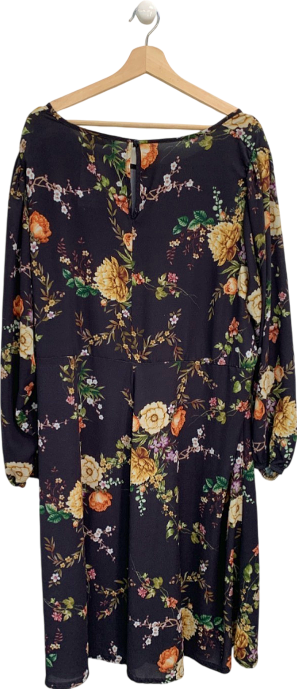 Yours Black Floral Print Dress UK 26-28