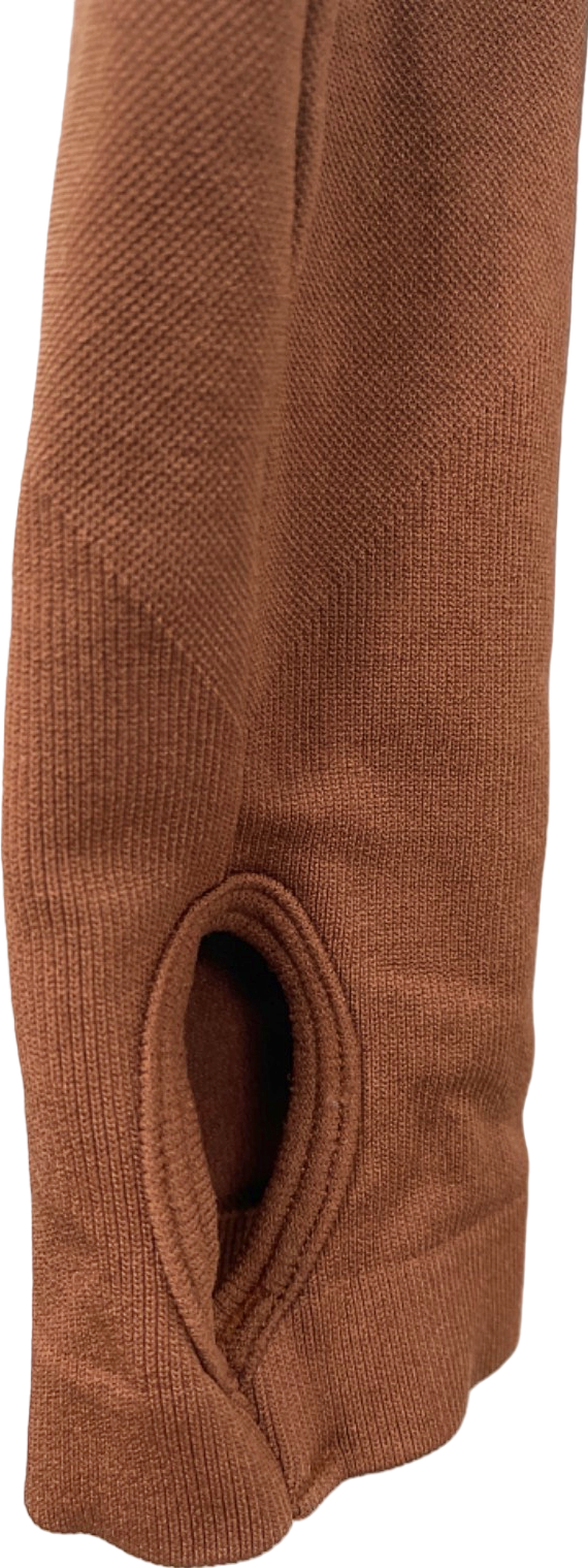 PrettyLittleThing Brown Half Zip Long Sleeve Top UK XS