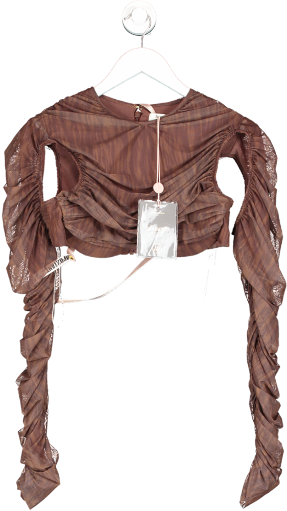 House of CB Brown Blythe Printed Mesh Top UK L