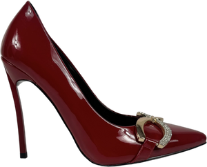 Rag & Co Red Buckle Embellished Stiletto Pump Shoes In Burgundy UK 5 EU 38