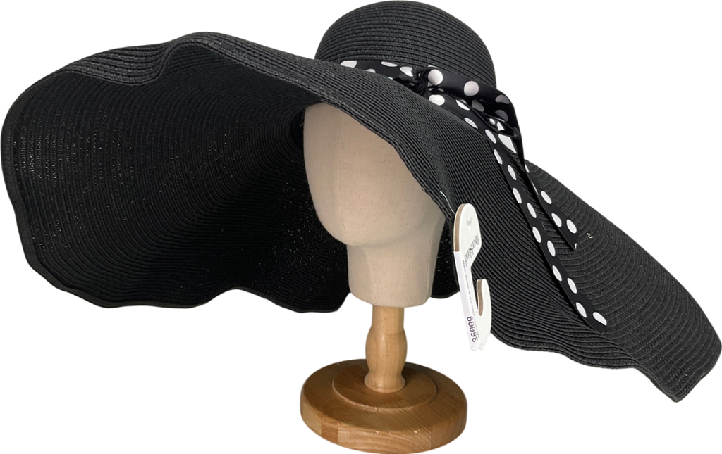 River Island Black Spot Ribbon Oversized Floaty Straw Hat