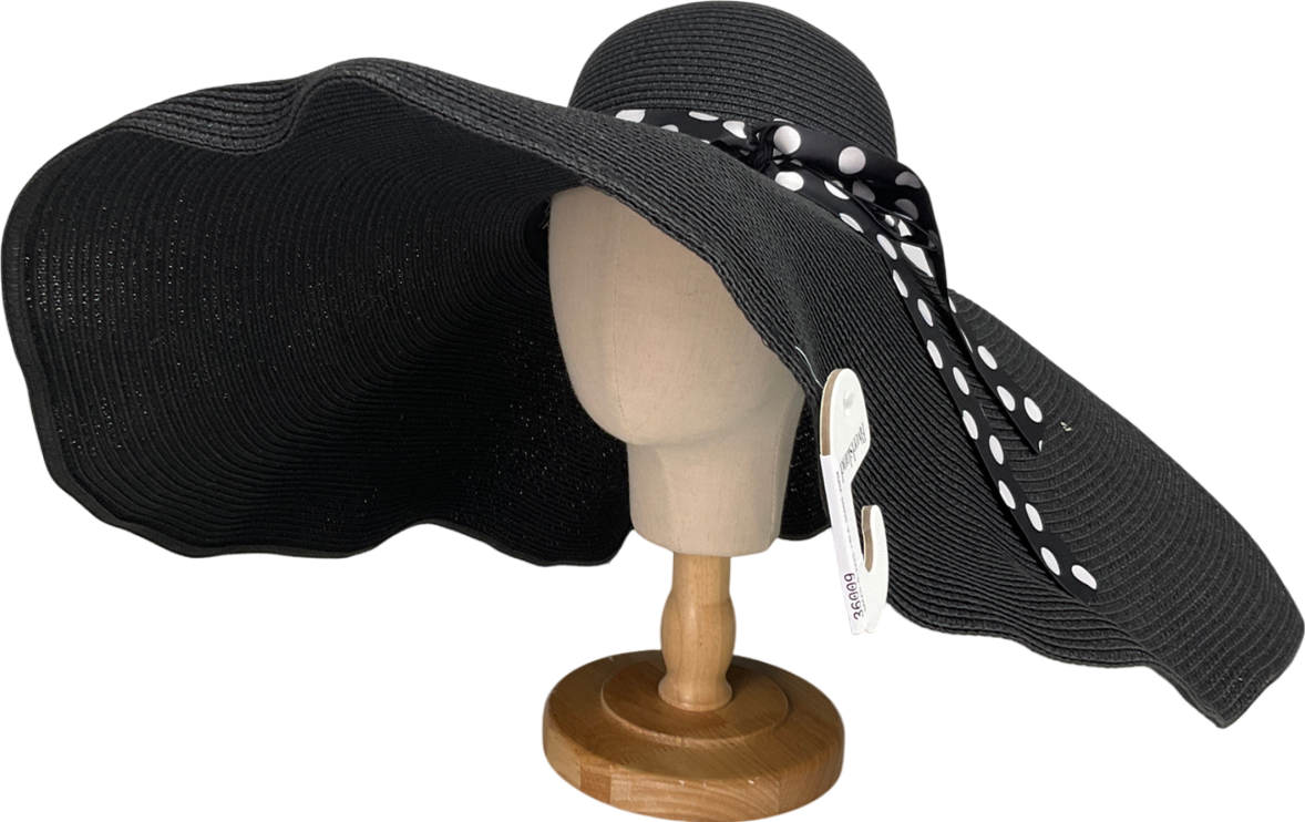 River Island Black Spot Ribbon Oversized Floaty Straw Hat