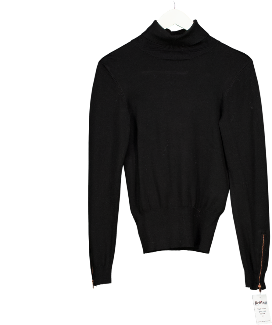 EVERLANE Black Roll Neck Rose Gold Zip Detail Jumper UK 6