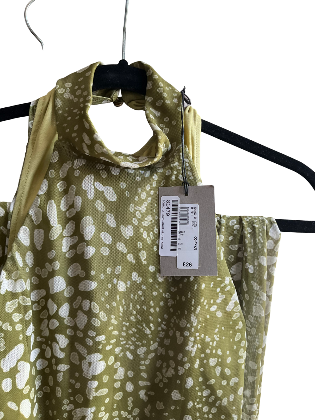 River Island Green Spot Sleeveless Mesh Halter Neck Top And Ruched Maxi Skirt UK S