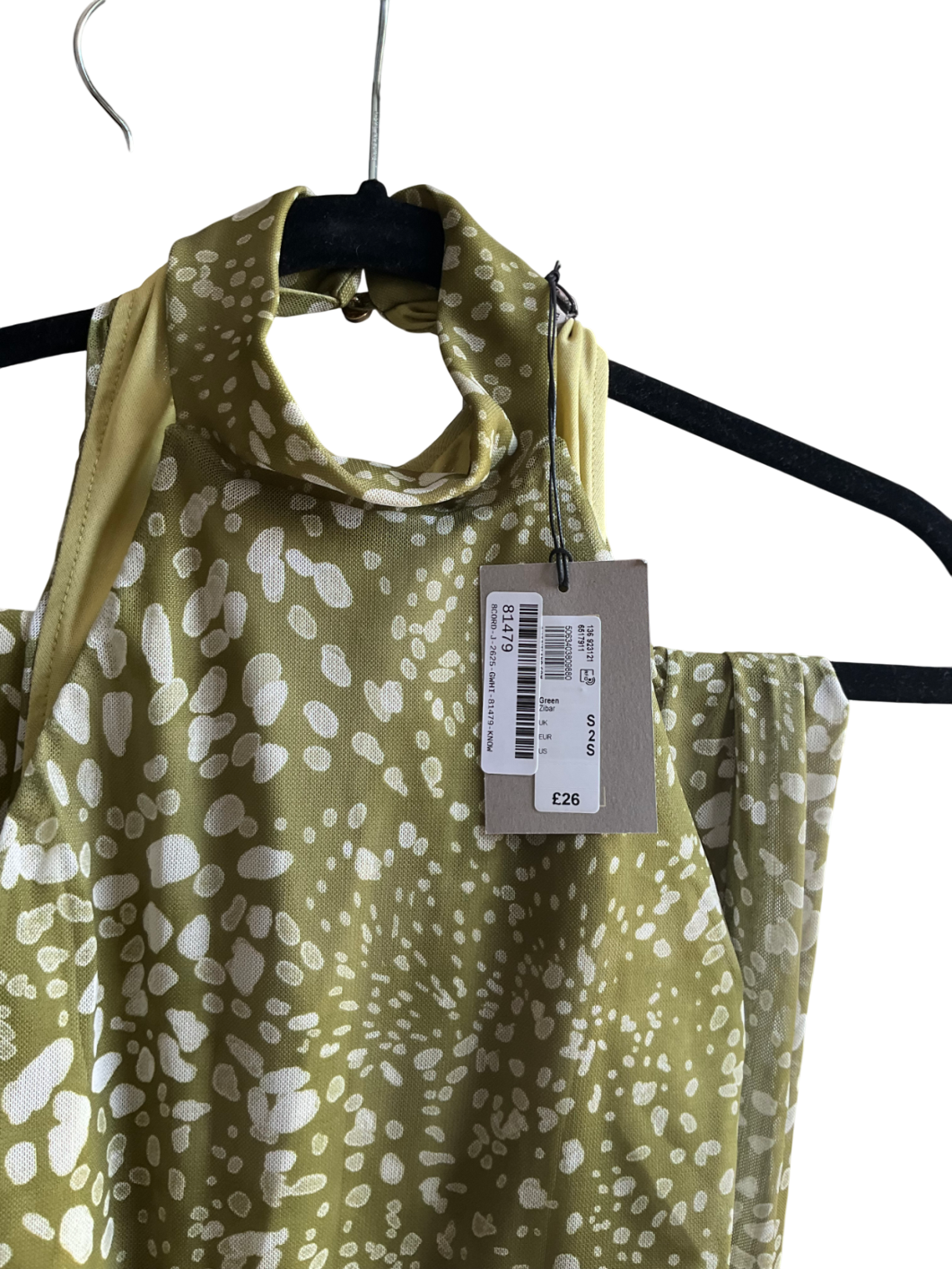 River Island Green Spot Sleeveless Mesh Halter Neck Top And Ruched Maxi Skirt UK S