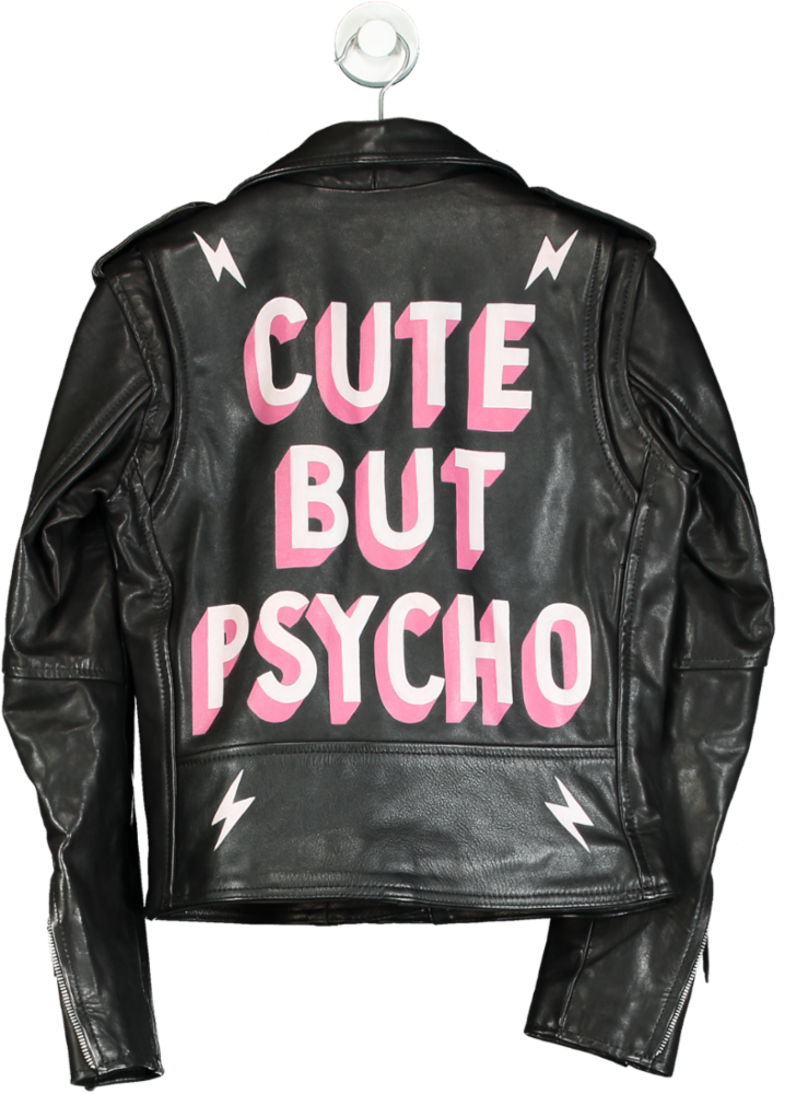 Laurie Lee Black Custom “Cute but Psycho” Leather Biker Jacket UK S