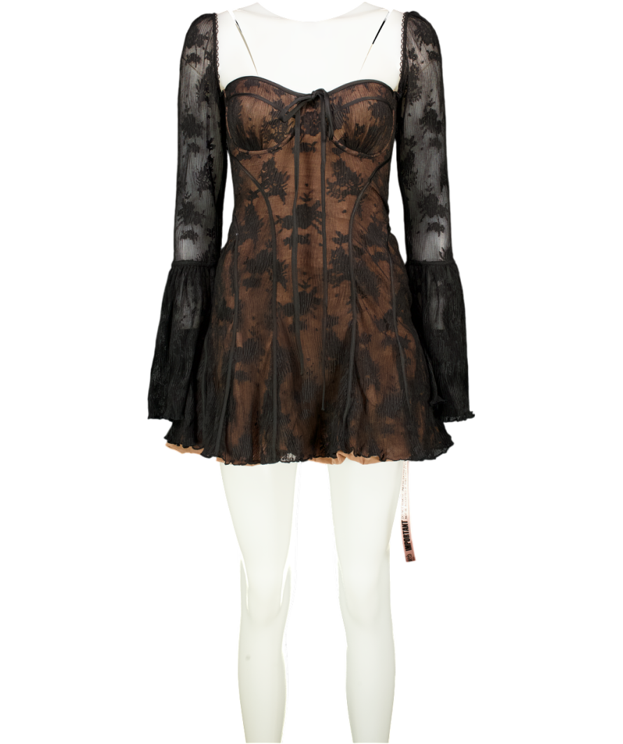 House of CB Black Analissa Floral-pattern Lace Mini Dress - UK S