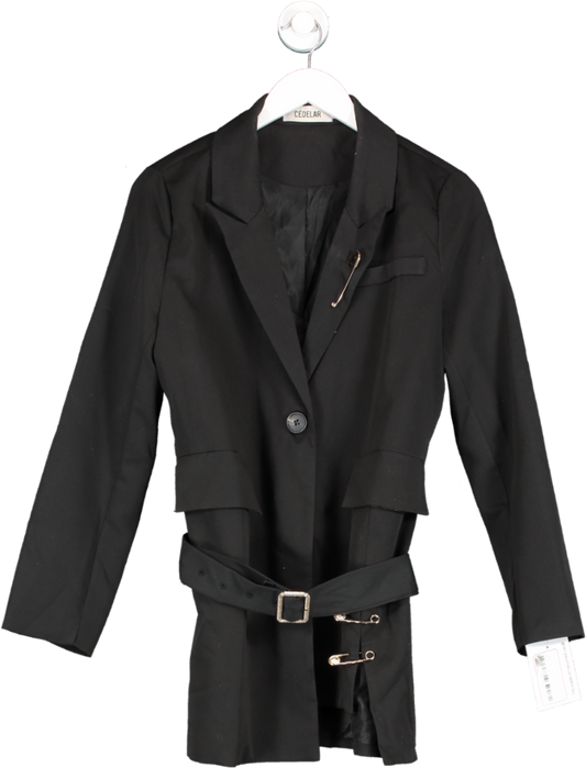 Cédelar Black Single Breasted Belted Blazer With Safety Pins UK S
