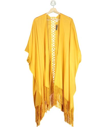 Elizabeth Gillett Yellow Solid Fringe Lace Kimono One Size