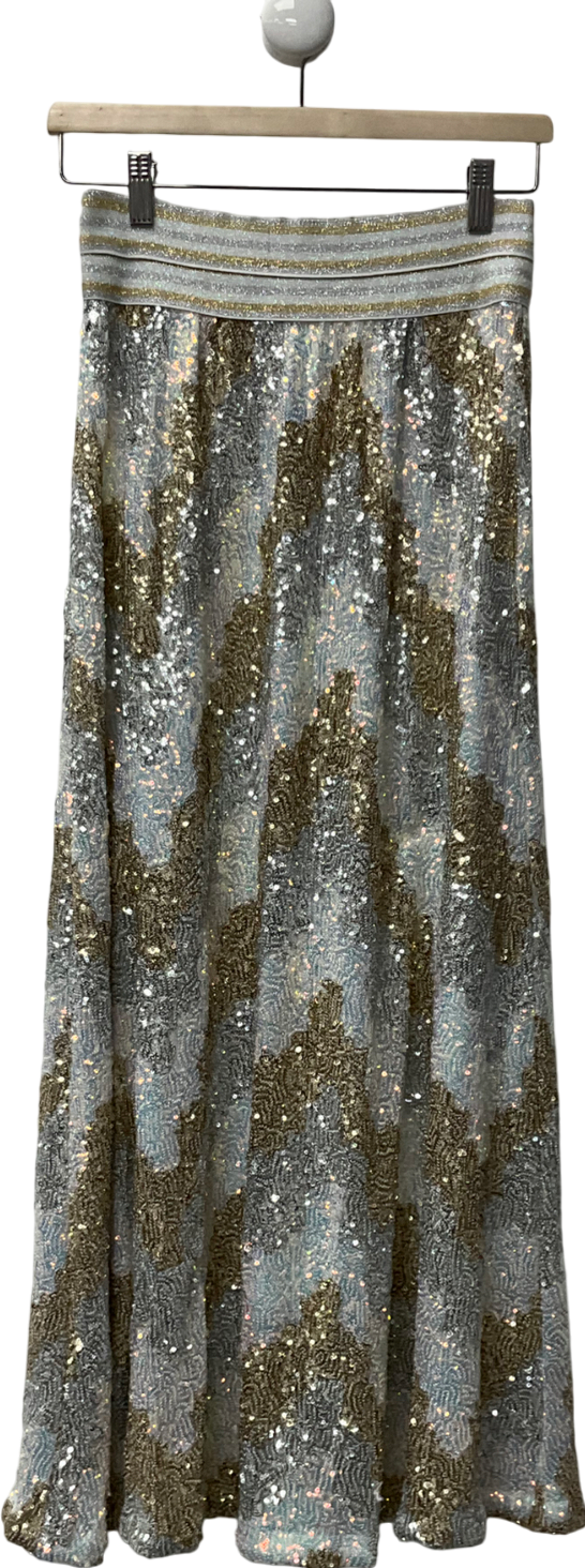 Wish Metallic Seline Sequin Skirt Gold/silver UK L