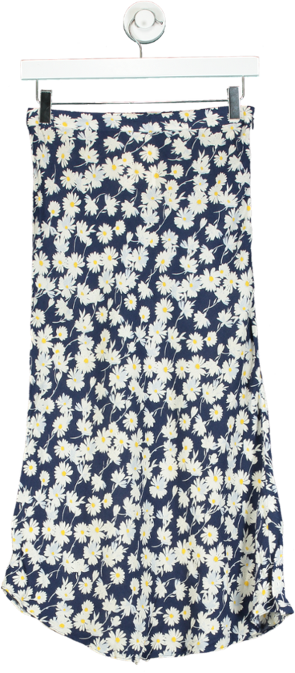 Warehouse Navy Floral Print Midi Skirt UK 6