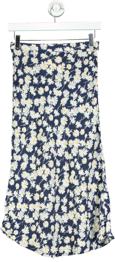 Warehouse Navy Floral Print Midi Skirt UK 6