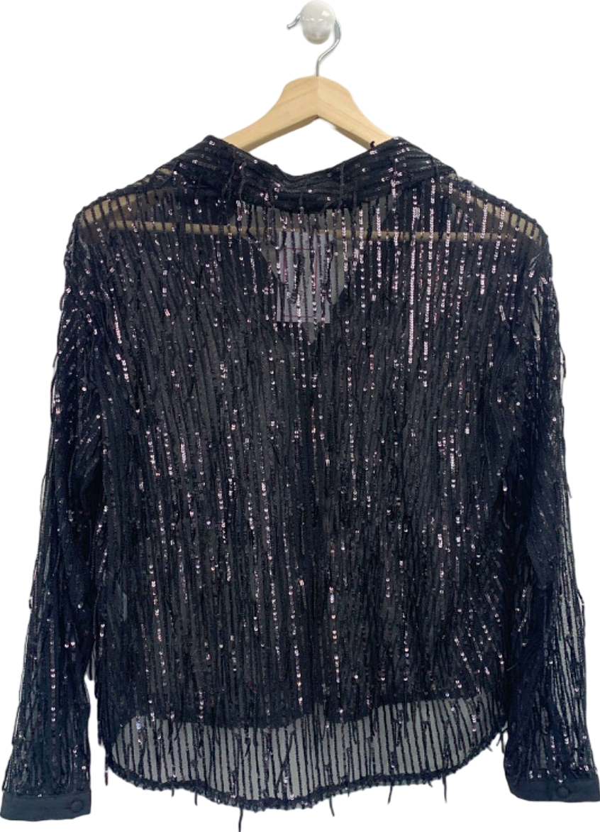 Zara Black Sequined Sheer Shirt UK 10