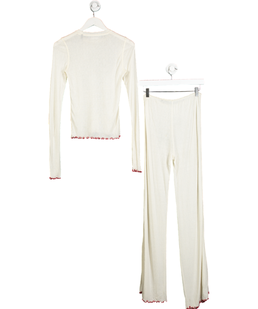 Rotate Cream 2-piece Pointelle Top & Leggings Lounge set UK S