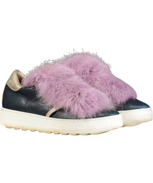 PHILIPPE MODEL Navy/ Purple Fur Trim Leather Trainers UK 5 EU 38