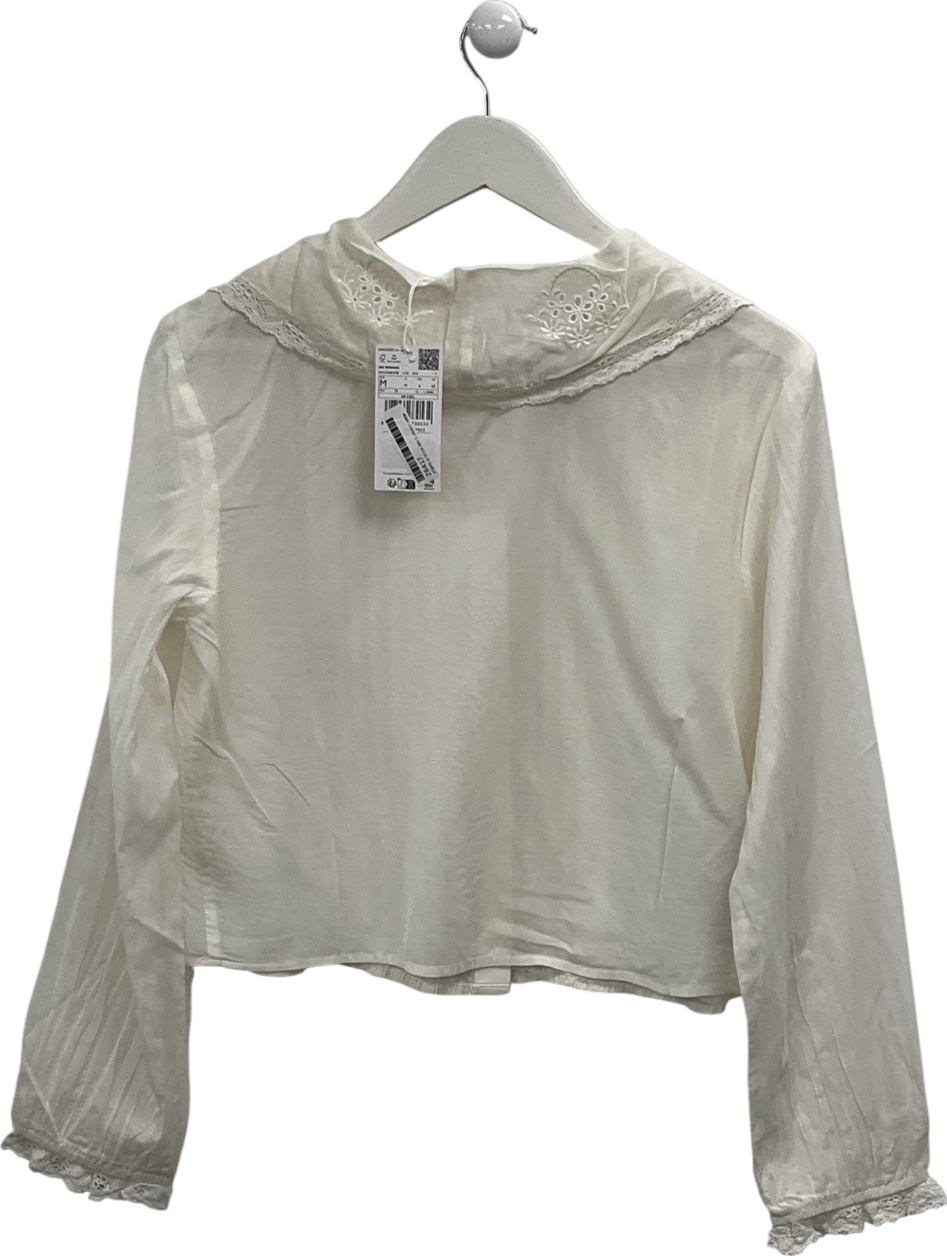 MANGO Cream Lace Trimmed Blouse UK M