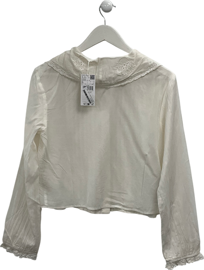 MANGO Cream Lace Trimmed Blouse UK M