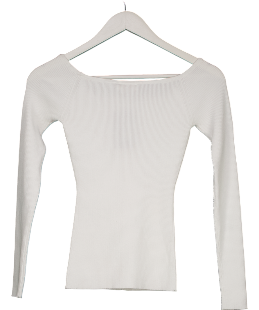 kookai White Long Sleeve Ribbed Top UK 8