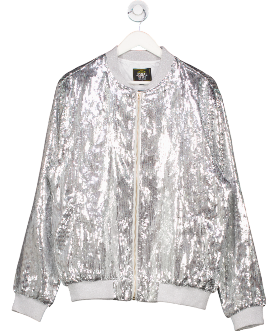 Jogal Style Metallic Sequins Nightclub Styles Zip Up Varsity Baseball Bomber Jacket UK XL