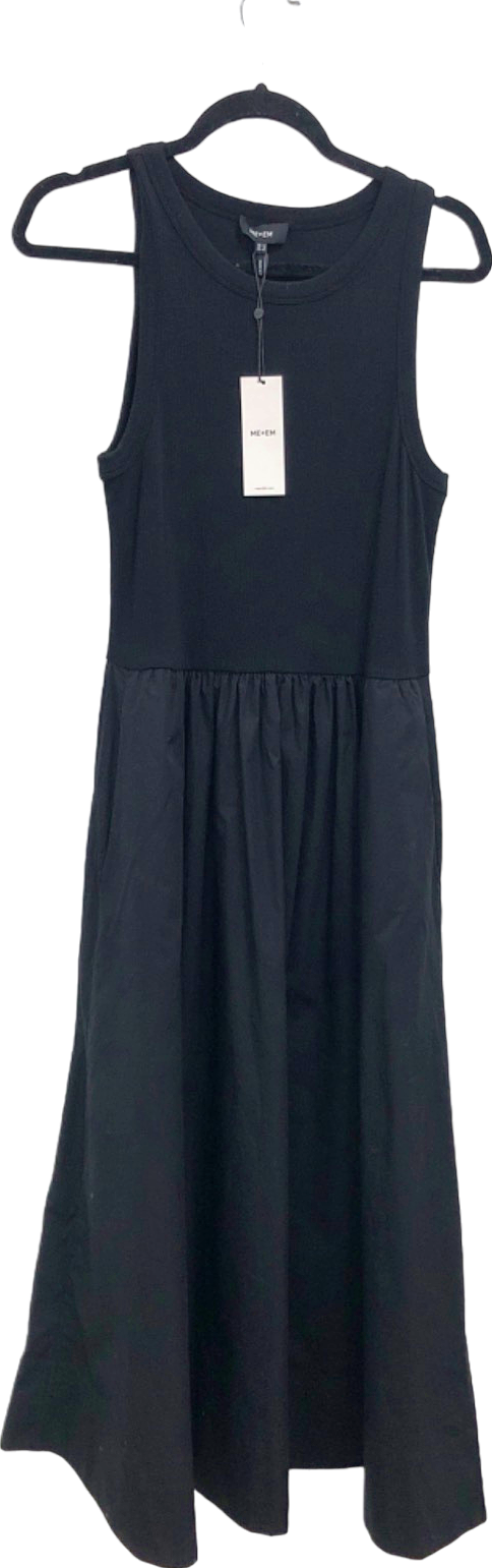 ME + EM Black Cotton Slub Maxi Dress UK 12