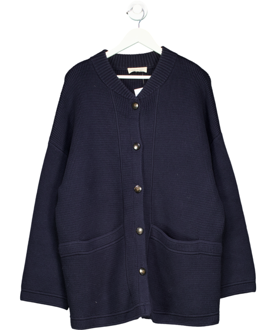 Sezane Blue Wool Blend Heavyweight Cardigan Jacket With Pockets UK XL
