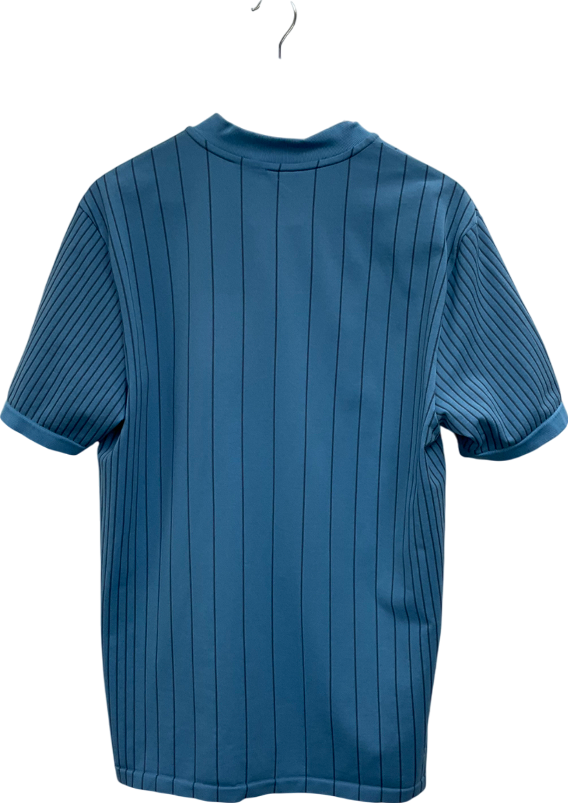 adidas Blue Collarless Striped Polo Shirtb UK M