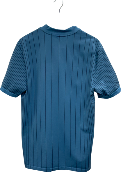 adidas Blue Collarless Striped Polo Shirtb UK M