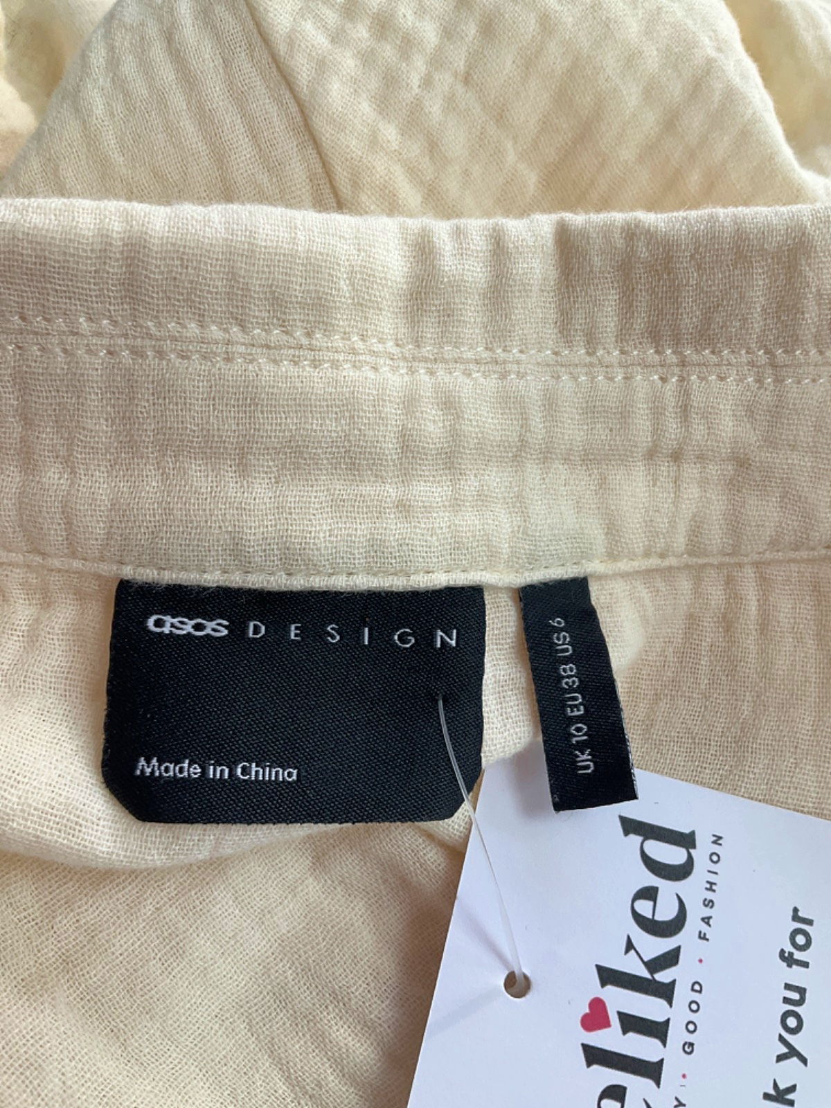 ASOS Cream Short Sleeve Shirt UK 10