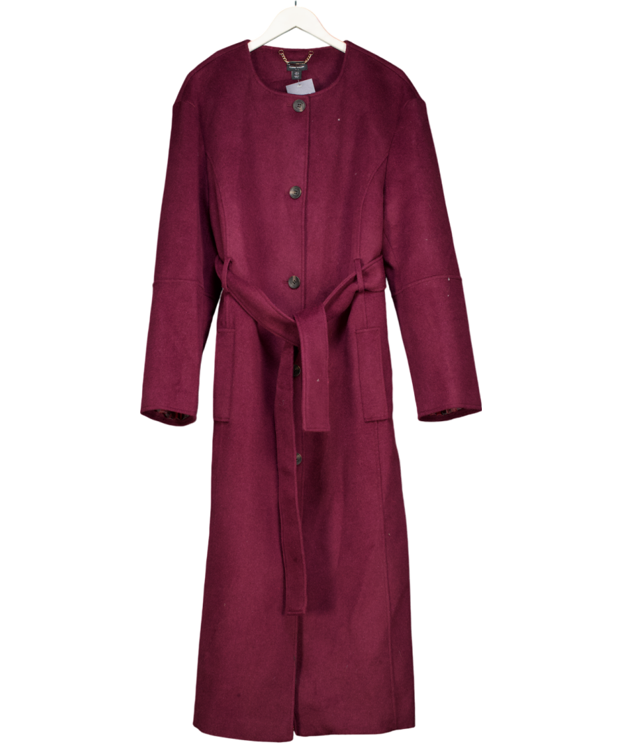Karen Millen Red Brushed Wool Single Breasted Belted Tailored Maxi Coat - Tall UK 16