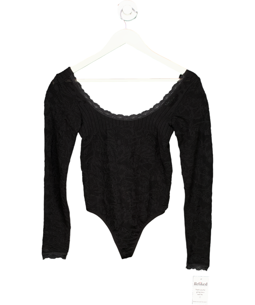 Urban Outfitters Black Ola Lacec Long Sleeve Plunge Back Bodysuit UK M