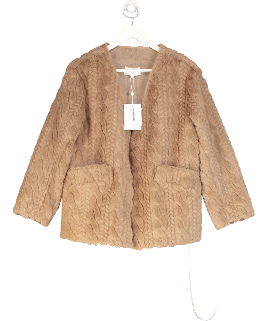 Aavelle Beige Faux Mink Cable Fur Jacket (camel) UK S