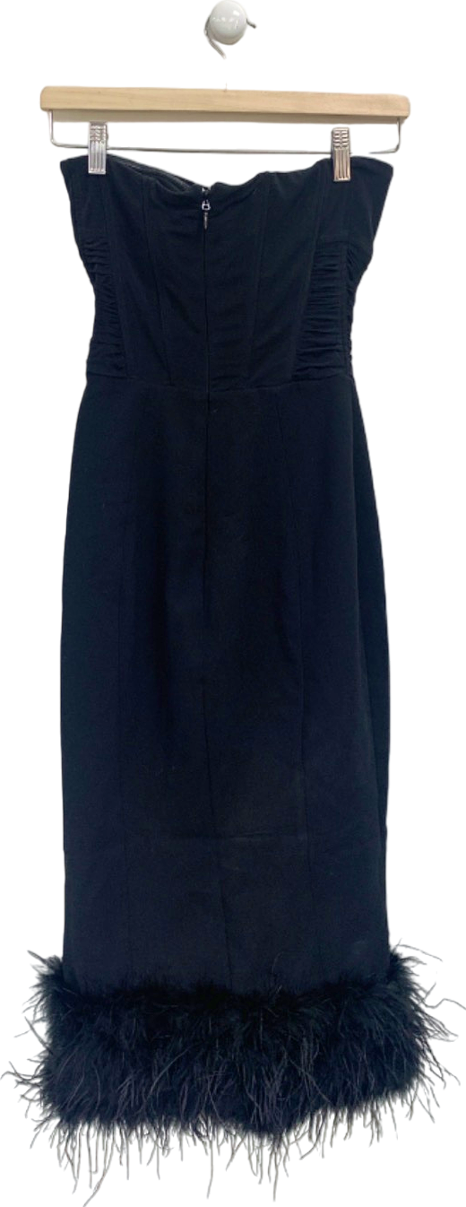 House of CB Black Strapless Feather Detail Dress UK S