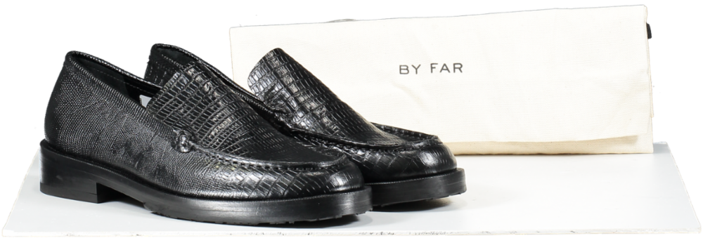 BY FAR Black Rafael Lizard Embossed Leather Loafers UK 5 EU 38 👠