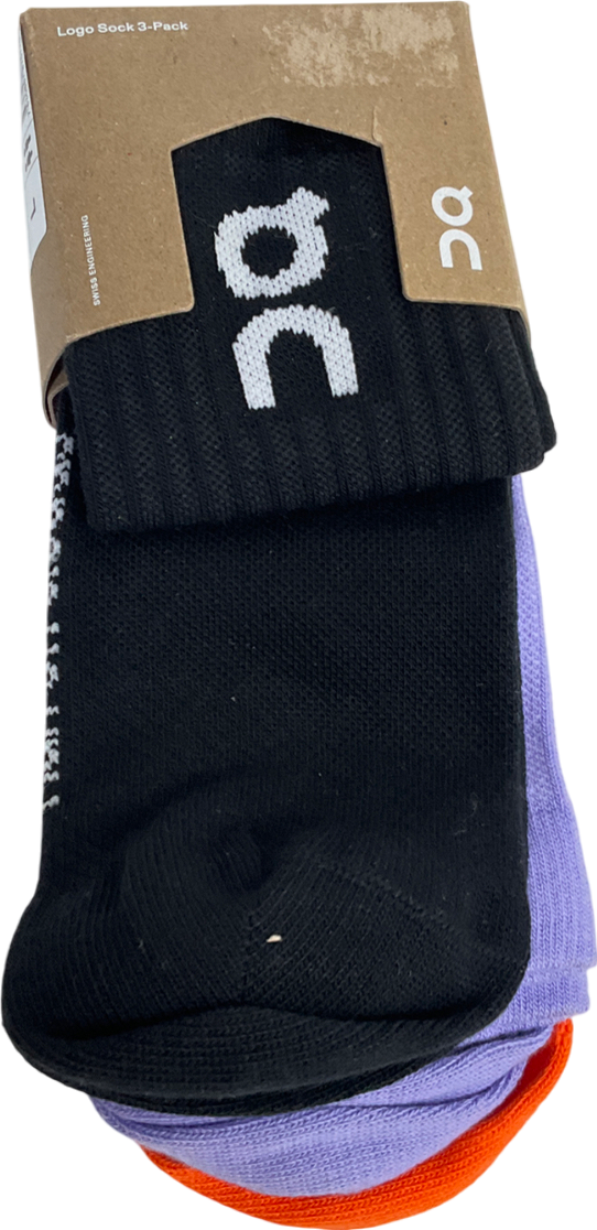 ON Running Multicoloured 3 Pack Logo Socks In Comet Flame And Black UK L