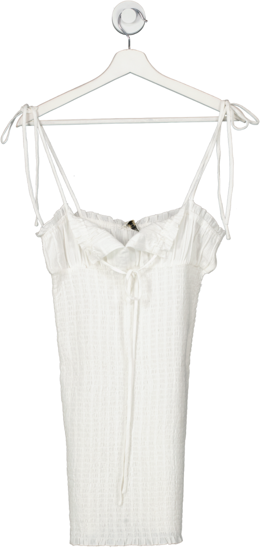 O.Vianca Gingham White Mini Tie Sleeve Dress UK M