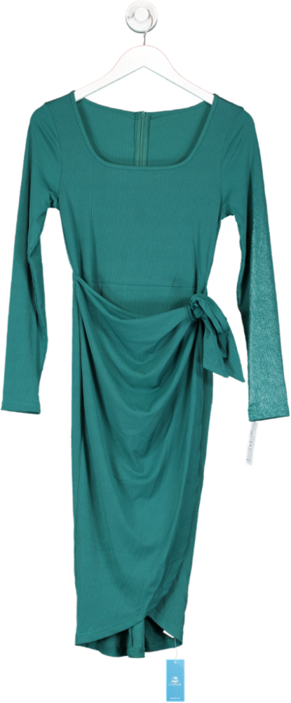 cupshe Green Long Sleeve Square Neck Wrap Midi Dress UK S