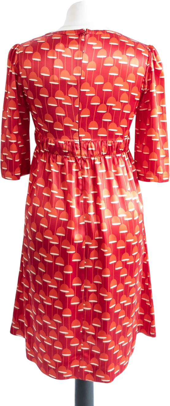 ORLA KIELY Red 100% Silk Printed Mini Dress Sz1 UK 8