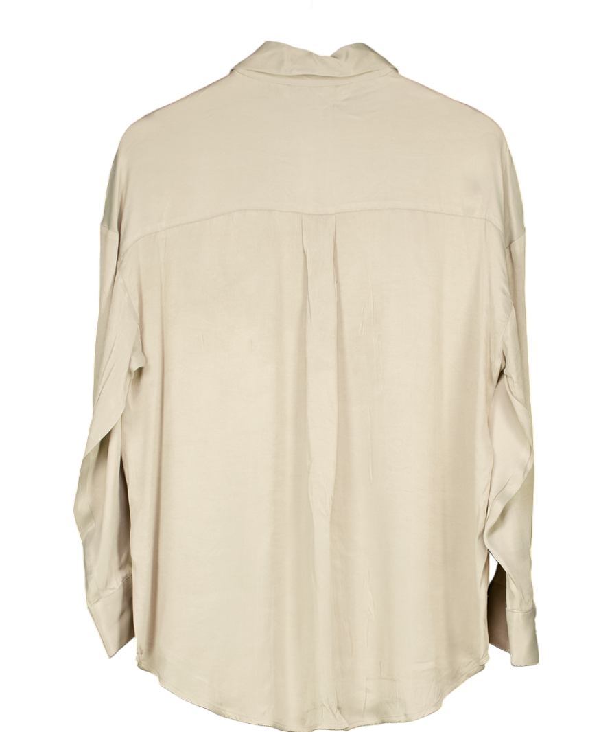 ZARA Beige Satin Button Detail Shirt UK M